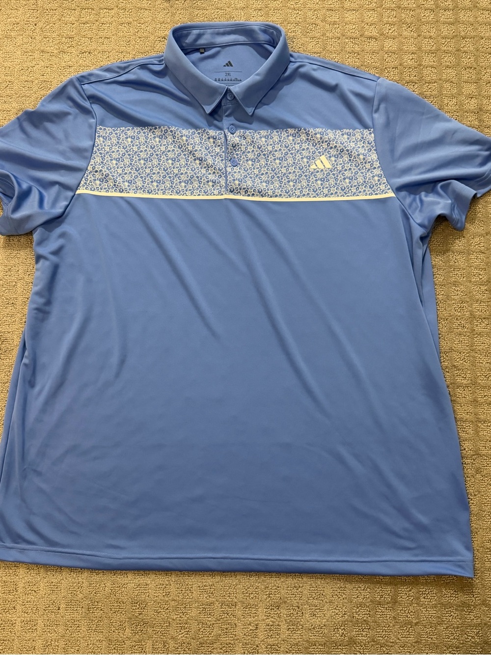 adidas Light Blue Men’s Polo with Floral Chest Panel